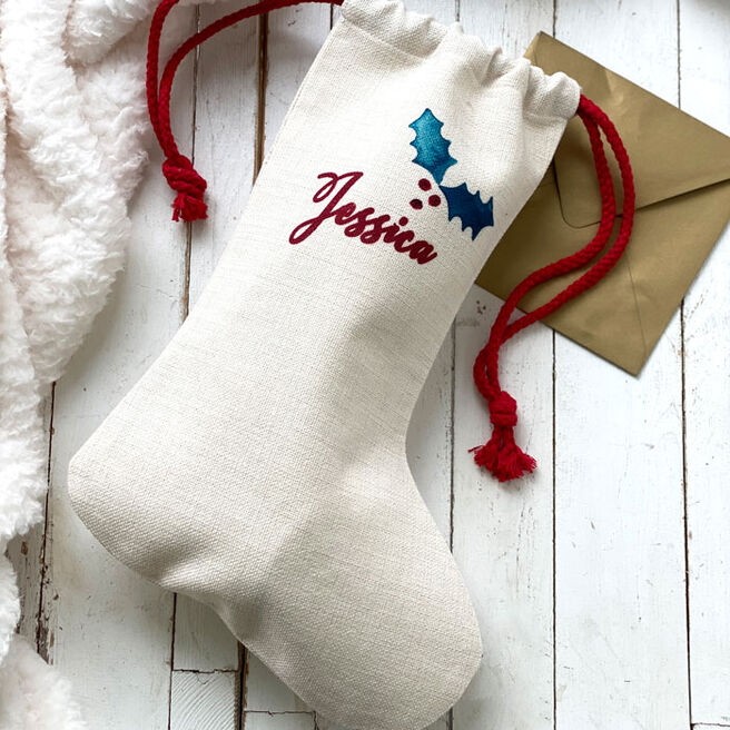 Personalised Holly Christmas Stocking