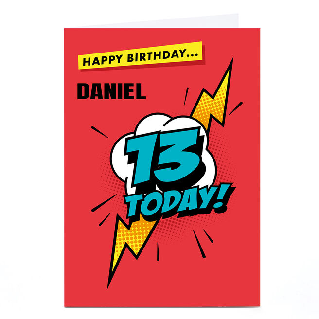 Personalised Hello Munki 13th Birthday Card - Red Comic