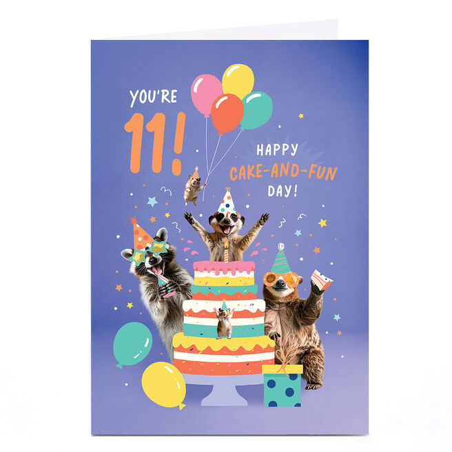 11th Birthday Card - Happy Cake and Fun Day