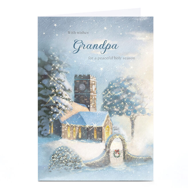 Personalised Christmas Card - Peaceful Snowy Church, Grandpa
