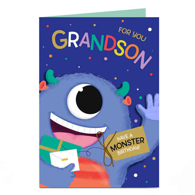Birthday Card - Blue Monster, Grandson