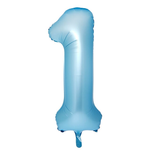 Large 34-Inch Pale Blue Foil Helium Number 1 Balloon - Delivered Inflated