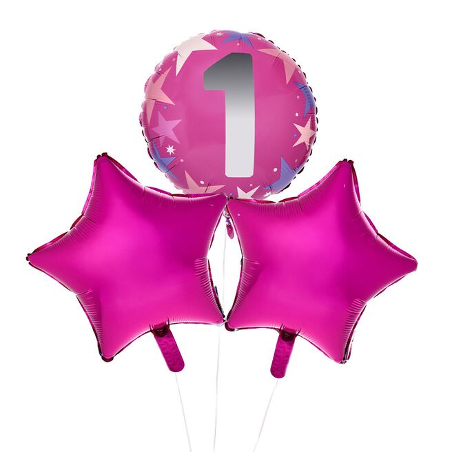 Pink 1st Birthday Balloon Bouquet - Delivered Inflated!