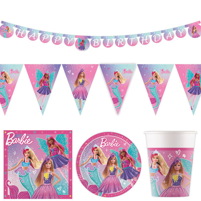 Barbie Birthday Party Tableware & Decorations Bundle - 16 Guests