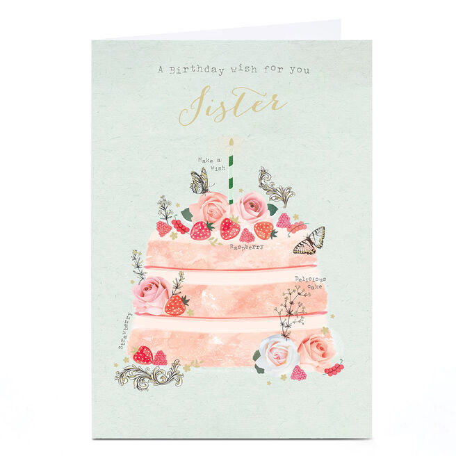 Birthday Card - Make a Wish Strawberry Cake, Sister