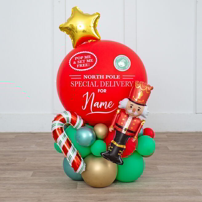 Elf Arrival Personalised Inflated Pop Me Piñata Balloon - Delivered Inflated!