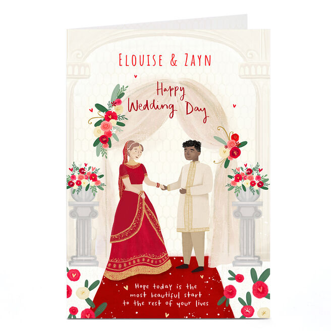 Personalised Red Dress Multicultural Wedding Card