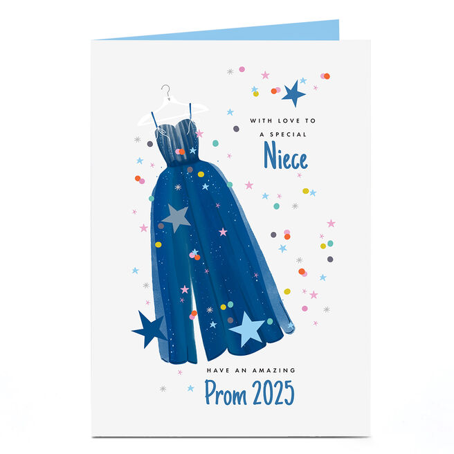 Personalised Prom Card - Blue Dress, Niece