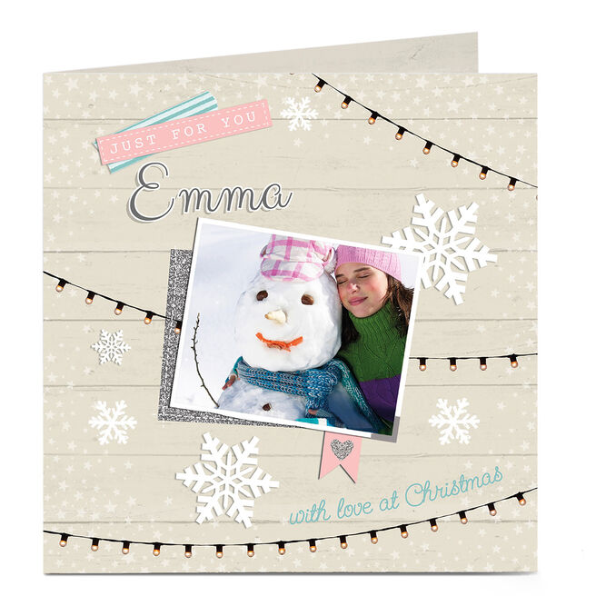 Photo Christmas Card - Snowflakes And Fairy Lights