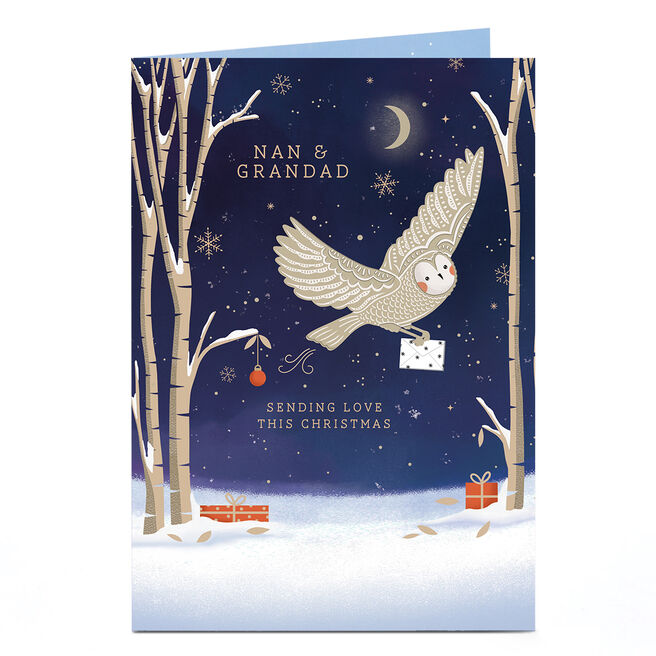 Christmas Card - Nighttime Owl With Letter, Nan & Grandad