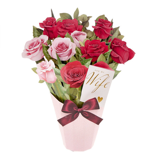 Wife 3D Pop-Out Floral Bouquet Valentine's Day Card