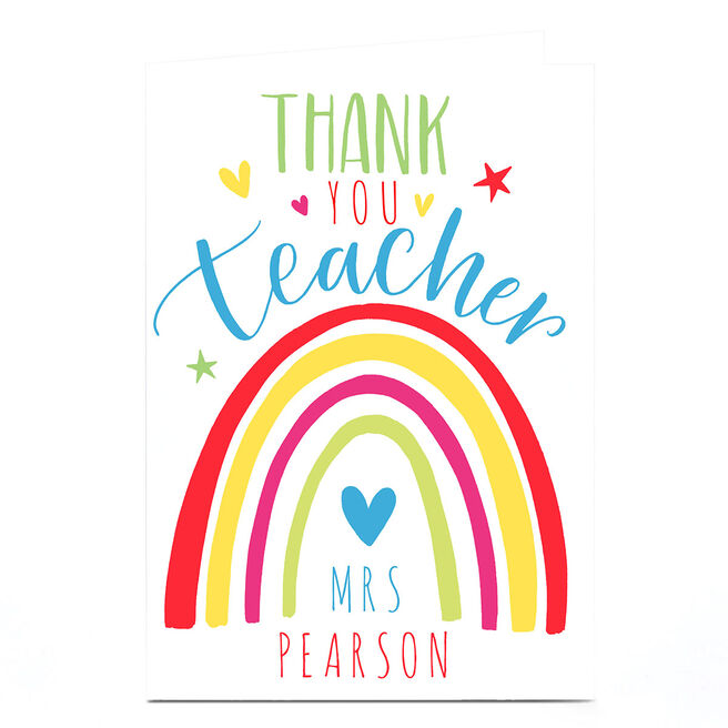 Personalised Nikki Whiston Thank You Teacher Card - Rainbow