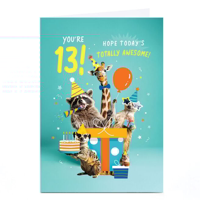 13th Birthday Card - Totally Awesome Party Animals