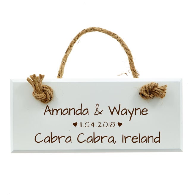 Personalised Engraved Hanging White Wooden Sign