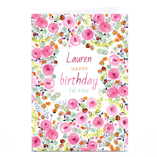 Personalised Rebecca Prinn Birthday Card - Pink Print
