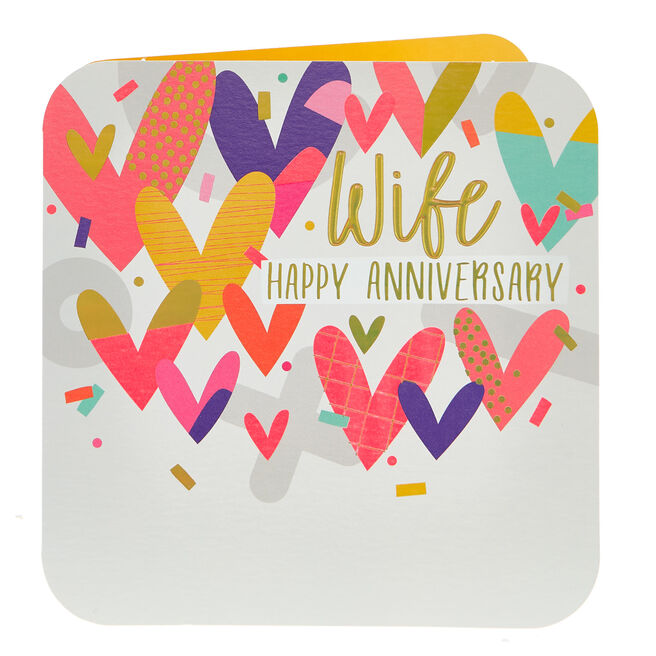 Anniversary Card - Wife, Foil Hearts