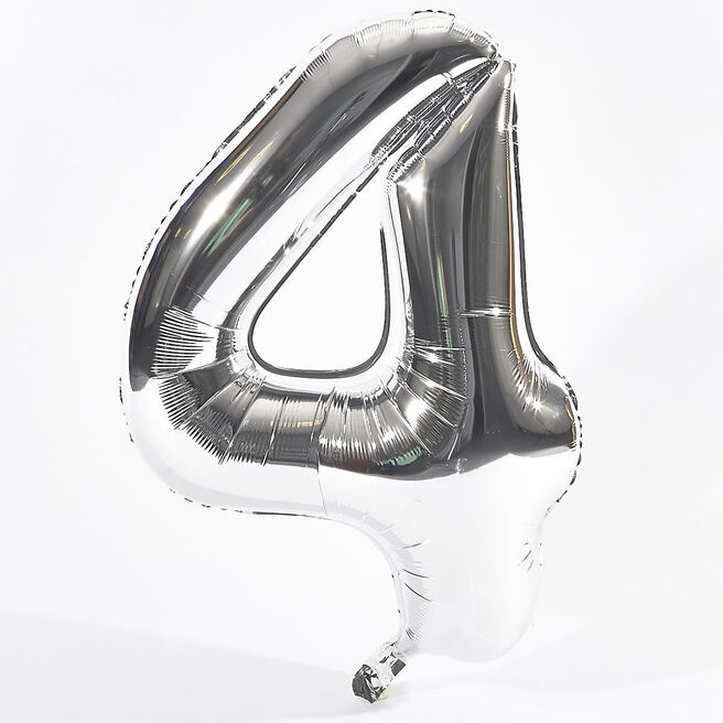 Silver Number 4 Foil Giant Helium Balloon (Deflated)