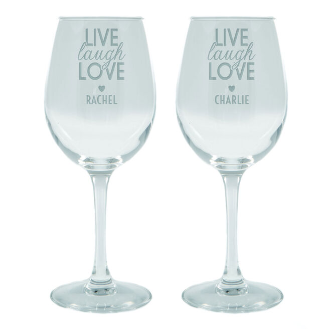 Personalised Engraved Set Of 2 Wine Glasses|Glassware - Live Laugh Love