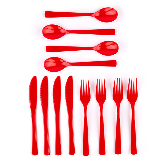 Reusable Red Plastic Cutlery Set - 18 Pieces 