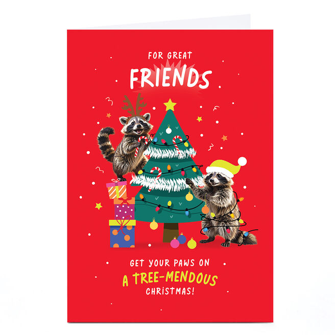 Christmas Card - Raccoons Decorating Tree, For Great Friends