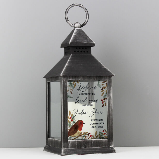 Personalised Light-Up Robin Memorial Lantern