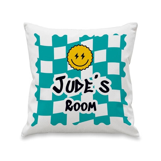 Personalised Blue Check Children's Bedroom Cushion