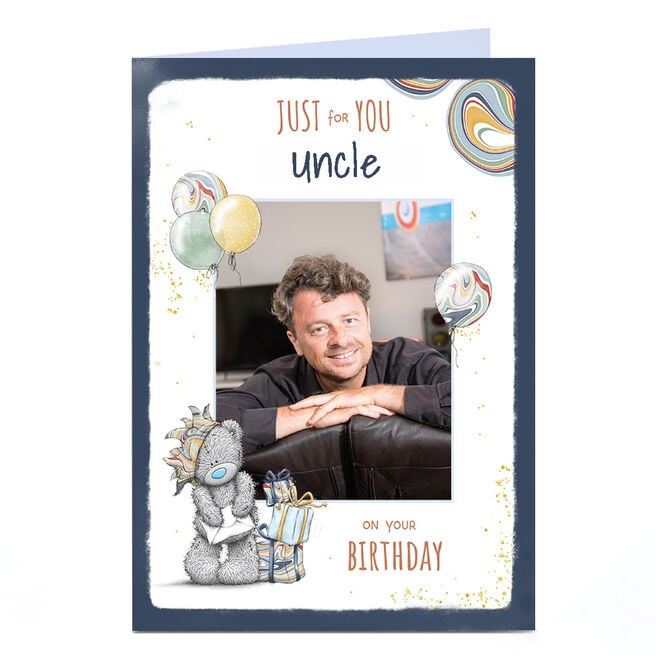 Photo Tatty Teddy Birthday Card - Bear in Hat with Presents, Uncle