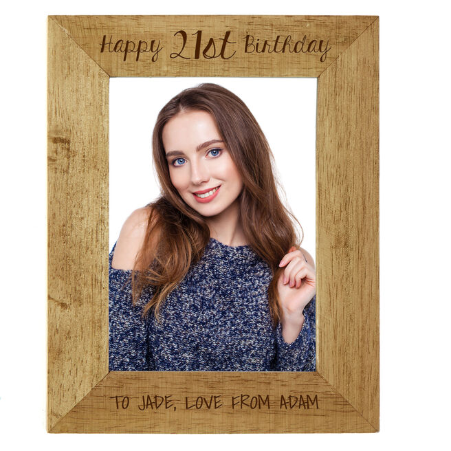 Personalised Engraved Wooden Photo Frame - Happy 21st Birthday