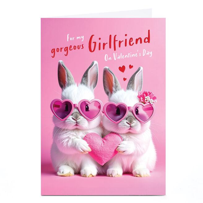 Valentine's Day Card - Fluffy Bunny Couple, Girlfriend