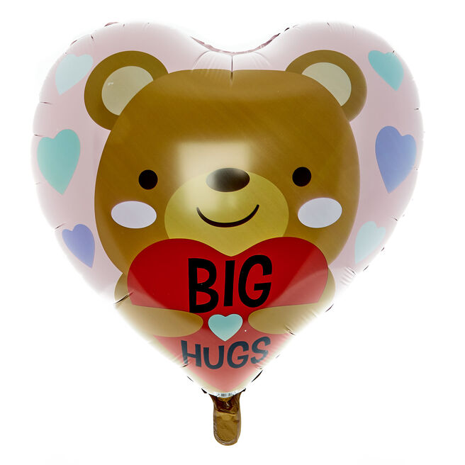 20-Inch Big Bear Hugs Heart-Shaped Foil Helium Balloon