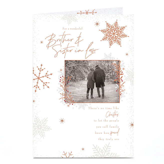 Christmas Card - Bronze Snowflakes, Wonderful Brother & Sister In Law