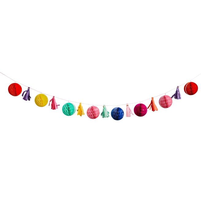 Colourful Honeycomb & Tassel Garland 2m
