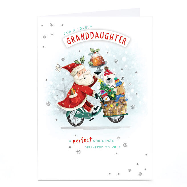Personalised Christmas Card - Santa Riding Bike, Granddaughter