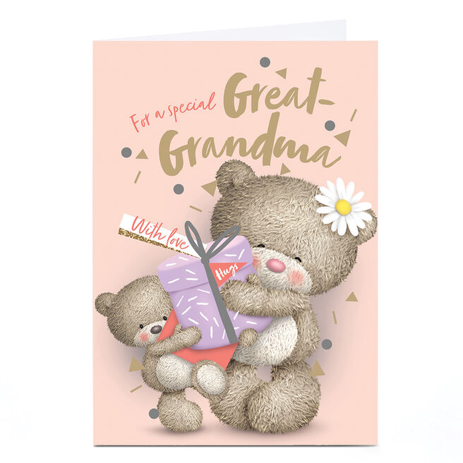 Personalised Hugs Birthday Card - Bears with Present, Great Grandma