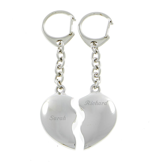 Engraved Two Heart Key Rings