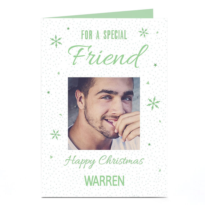 Photo Christmas Card - Snowflakes & Dots, Friend