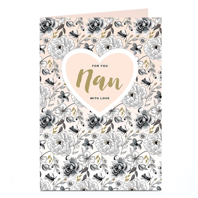 Birthday Card - Black and White Classic Flowers, Nan