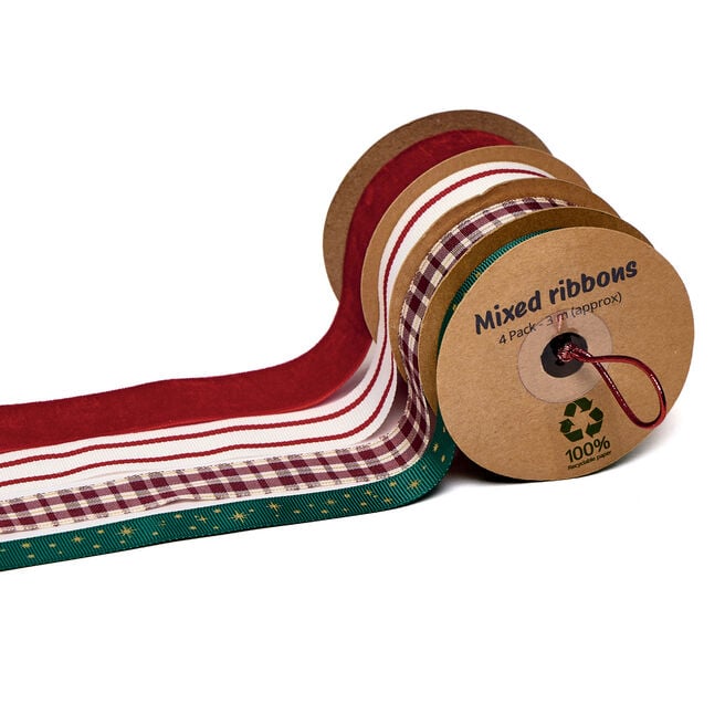 Mixed Red & Green Ribbons - Pack of 4