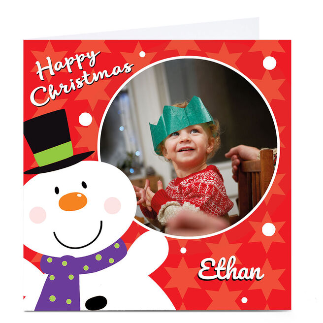 Photo Christmas Card - Snowman, Red