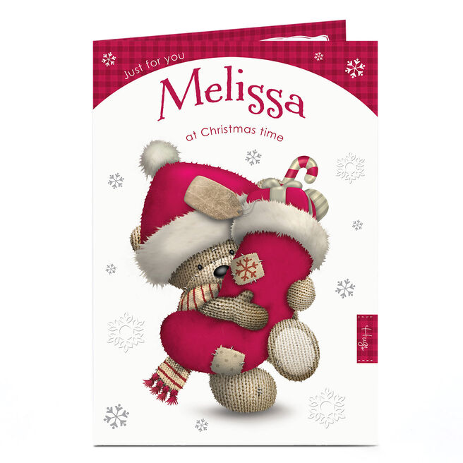 Personalised Hugs Bear Christmas Card - Bear & Stocking