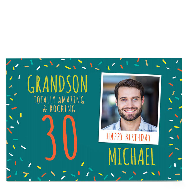 Photo Birthday Card - Grandson Polaroid, Amazing & Rocking, Editable Age