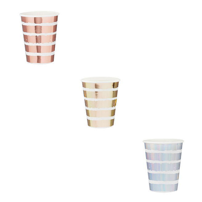 Metallic Striped Paper Cups - Pack of 8 (3 Colour Options)