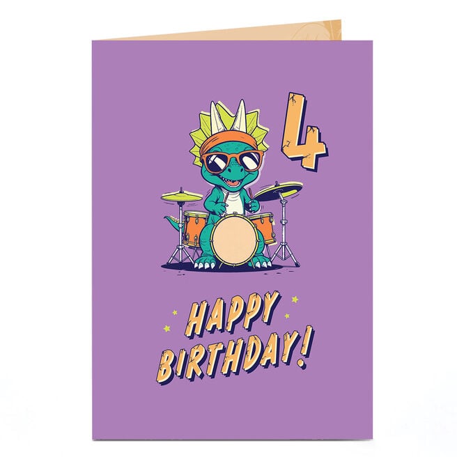 4th Birthday Card - Dinosaur Tricera-Top Birthday