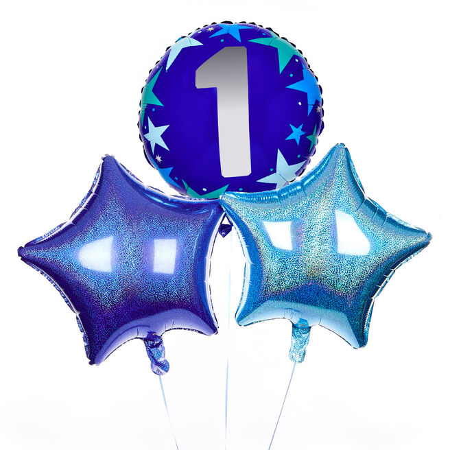 Blue 1st Birthday Balloon Bouquet - Delivered Inflated!