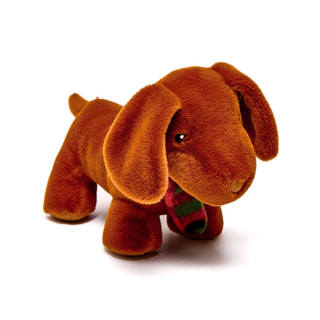 Medium Sausage Dog With Tartan Scarf Soft Toy,  Medium Sausage Dog With Tartan Scarf Soft Toy
