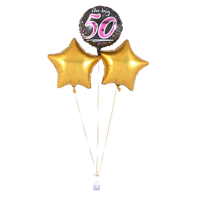 The Big 50' Black, Pink & Gold Balloon Bouquet - DELIVERED INFLATED!