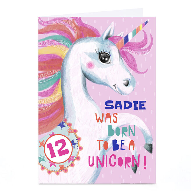 Personalised Bev Hopwood Birthday Card - Born To Be A Unicorn 