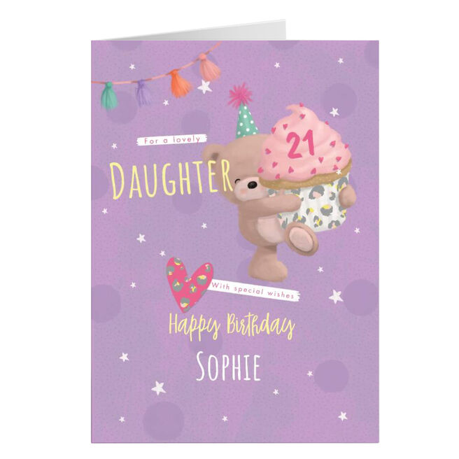 Hugs Bear Personalised Birthday Card - Daughter Cupcake, Editable Age