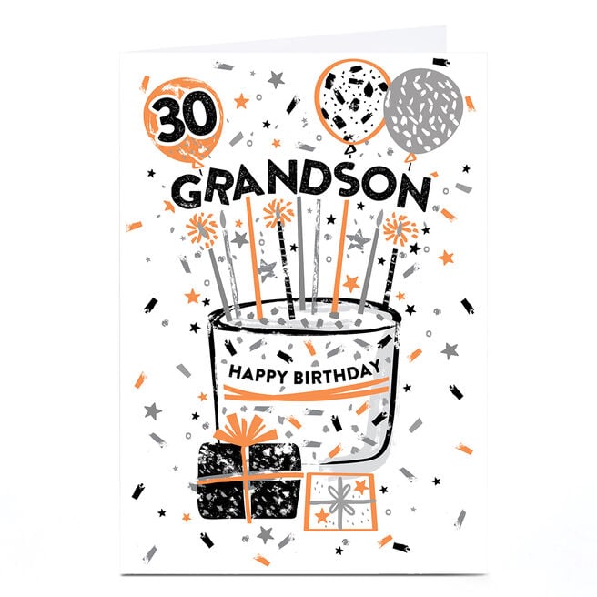 30th Birthday Card - Grandson Birthday Cake