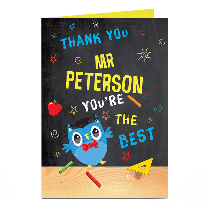 Personalised Thank You Teacher Card - Blue Owl